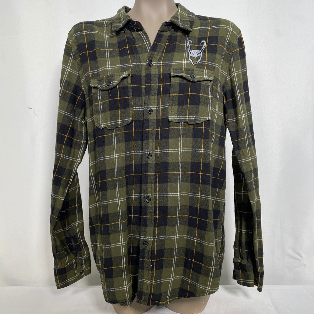 Her Universe x Marvel Loki Green Long Sleeve Plaid Flannel Shirt Women's MEDIUM - Picture 3 of 13